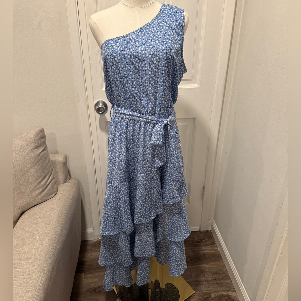 Elegant Blue One-Shoulder Dress